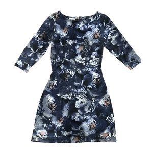 NUMOCO - Blue White & Pink 3/4 Sleeve Fitted Midi Dress